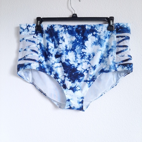 TORRID tye dye blue lattice side swim suit bottoms